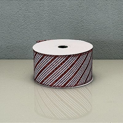 Fita Decorativa Branca e Vermelha 6.3cm x 9.14m