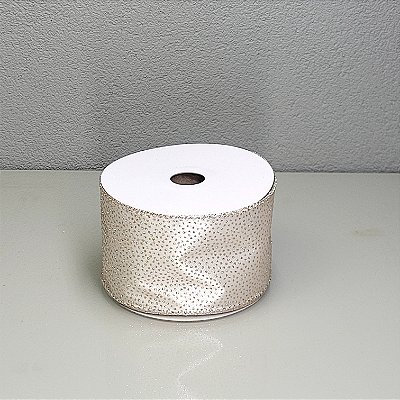 Fita Decorativa Branco com Poá em Cetim 6.3cm x 9.14m