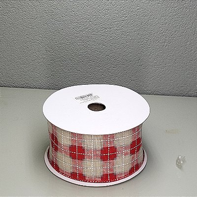 Fita Decorativa Creme com Estampa Xadrez 6.3cm x 9.14m