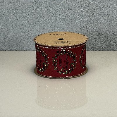 Fita Decorativa Estampa “Merry Christmas” Vermelha 6.3cm x 9.14m