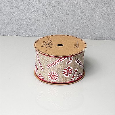 Fita Decorativa Estampa Candy Natural 6.3cm x 9.14m