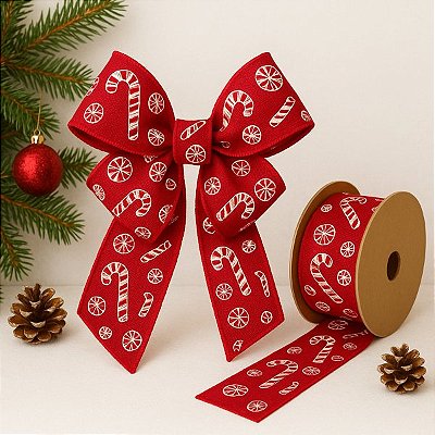 Fita Decorativa Estampa Candy Vermelha 6.3cm x 9.14m