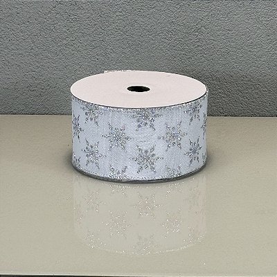Fita Decorativa Estampa Floco de Neve 6.3cm x 9.14m
