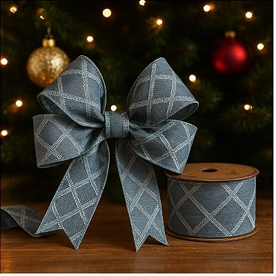 Fita Decorativa Estampa Losango Cinza 6.3cm x 9.14m