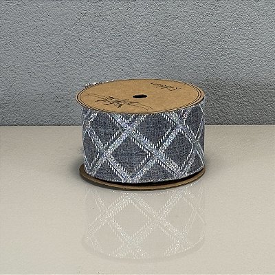 Fita Decorativa Estampa Losango Cinza 6.3cm x 9.14m