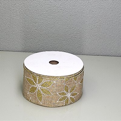 Fita Decorativa Floral com Fundo Natural 6.3cm x 9.14m