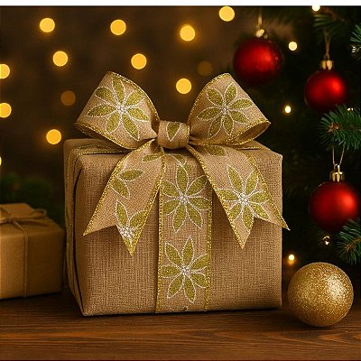 Fita Decorativa Floral com Fundo Natural 6.3cm x 9.14m
