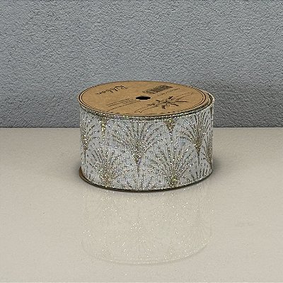 Fita Decorativa Floral em Champagne e Dourado 6.3cm x 9.14m