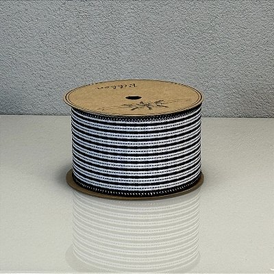 Fita Decorativa Listrada Branca e Preta 6.3cm x 9.14m