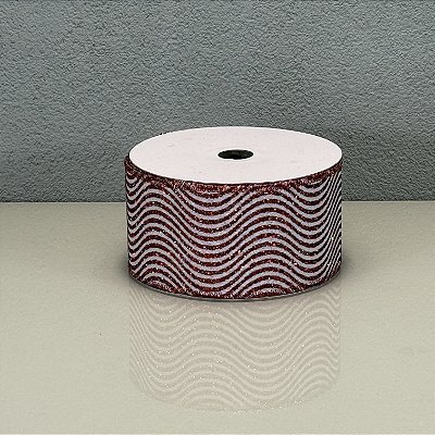 Fita Decorativa Listrada Branca e Vermelha 6.3cm x 9.14m