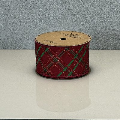 Fita Decorativa Listrada Verde e Vermelha 6.3cm x 9.14m