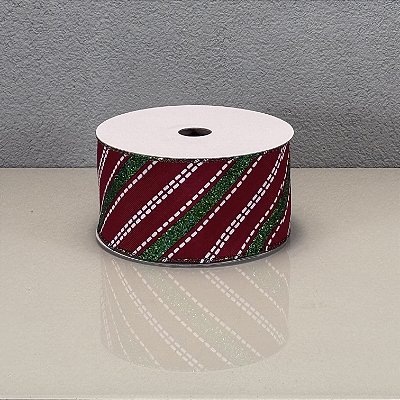 Fita Decorativa Listrada Vermelha Verde e Branca 6.3cm x 10m