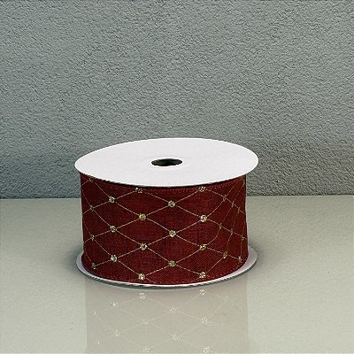 Fita Decorativa Losango Vermelha Escura 6.3cm x 9.14m