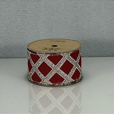 Fita Decorativa Losango Vermelho Escuro e Verde 6.3cm x 9.14m