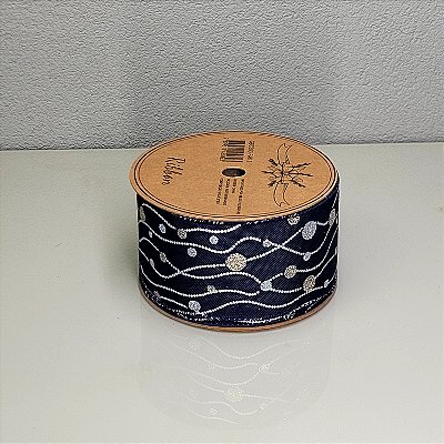 Fita Decorativa Poá Azul Marinho 6.3cm x 9.14m