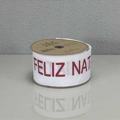 Fita Decorativa Aramada Estampa Feliz Natal 6,3cm x 9,14m