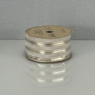 Fita Decorativa Aramada Estampa Listrada Dourada 6,3cm x 9,14m