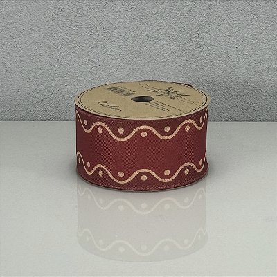 Fita Decorativa Aramada Natalina Vermelha 6,3cm x 9,14m