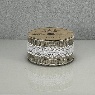 Fita Decorativa Aramada Dourada com Renda 6,3cm x 9,14m