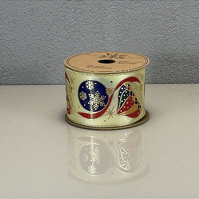 Fita Decorativa Natalina Estampa Bolas 6,3cm x 9,14m