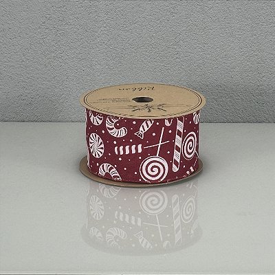 Fita Decorativa Vermelha Estampa Bengala Candy 6,3cm x 9,14m