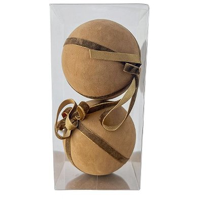 Conjunto 2 Bolas de Natal Decorada com Laço Marrom 12cm