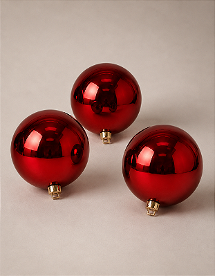 Kit 3 Bolas de Natal Vermelha Escura 10cm Brilhante