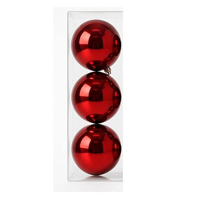 Conjunto 3 Bolas de Natal Brilhante Vermelho Escuro 10cm