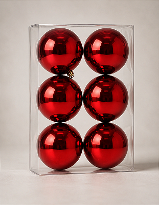 Kit 6 Bolas de Natal 8cm Vermelha Escura Brilhante