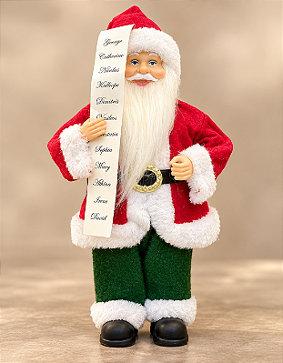 Papai Noel Decorativo Em Pé Com Lista 37cm Poliresina