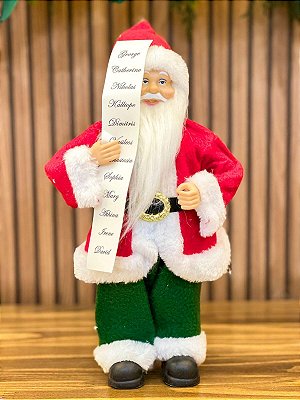 Papai Noel Verde em Pé Lista 30cm