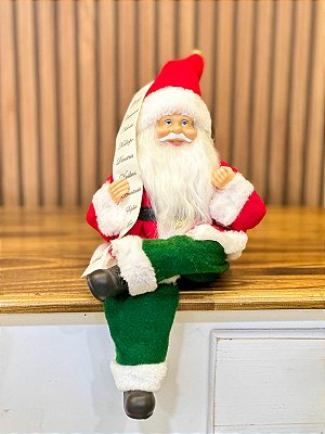 Papai Noel Verde Sentado Lista 30cm