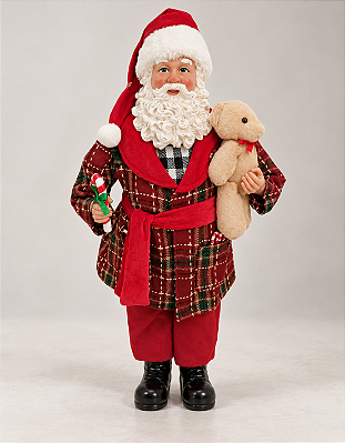 Papai Noel Decorativo 45cm Poliresina Roupão Xadrez