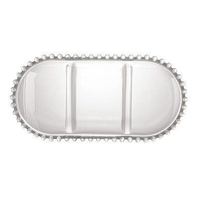 Petisqueira de Cristal com 3 Divisões Oval Pearl 30cm x 15cm x 2cm - Wolff