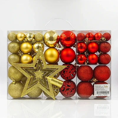 Kit Bola de Natal com 101 Peças Vermelho e Dourado