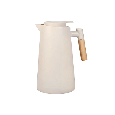 Garrafa Termica 1L Alça de Bambu Cor Bege