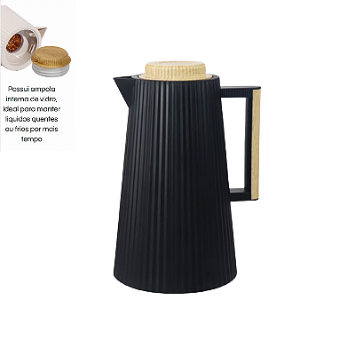 Garrafa Termica 1L Tampa e Alça Bambu Cor Preto