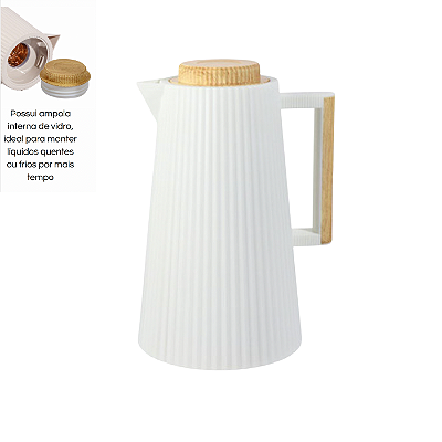 Garrafa Termica 1L Tampa e Alça Bambu Cor Branco