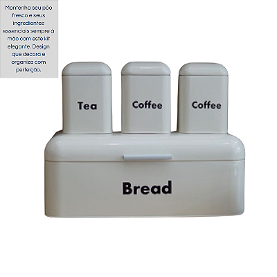 Kit Porta Pão com Trio de Latas Metal Bege
