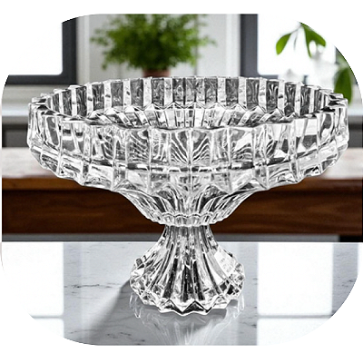 Centro de Mesa Decorativo Cristal Lapidado com Pé 29x22cm