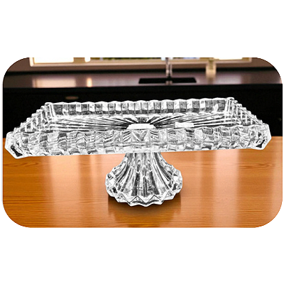 Bandeja Pequena Decorativa Cristal Lapidado com Pé 27x14x9