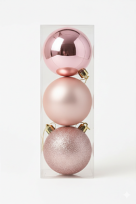 Conjunto 3 Bolas de Natal Mix Rosa Claro 10cm