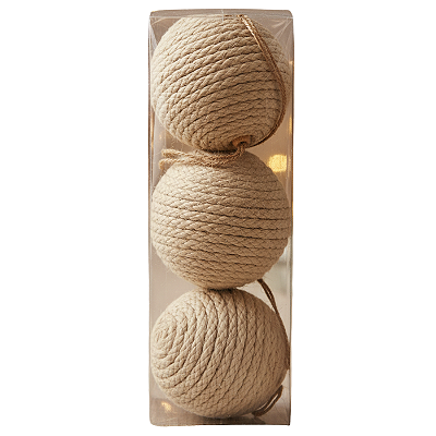 Conjunto 3 Bolas de Natal 8cm Decorada Natural