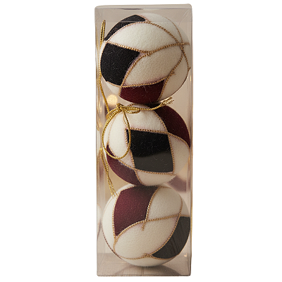 Conjunto 3 Bolas de Natal 10cm Aveludada Branco Vinho