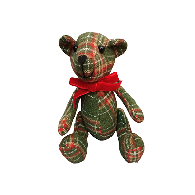 Urso em Tecido Quadriculado com Fita Pescoço Sentado 14cm