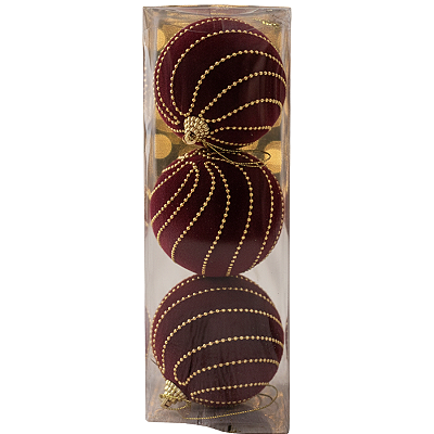 Conjunto 3 Bolas de Natal 8cm Decorada Vinho