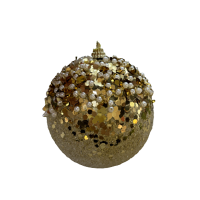 Conjunto 2 Bolas de Natal 10cm Paete e Pérola Decorada Dourada