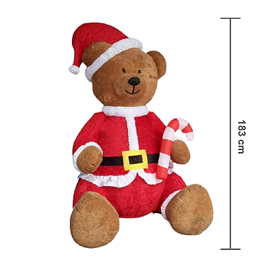 Urso Inflável Gigante Sentado Vestido Papai Noel 100x110x183cm