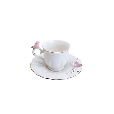 Conjunto 6 Xícaras de Café de Porcelana Birds Round Plate 100ml - Wolff