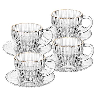 Conjunto 4 Xícaras de Chá de Cristal com Fio de Ouro Império 220ml - Wolff